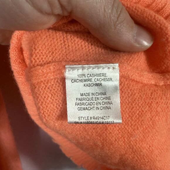 Minnie Rose Coral Orange Hooded Cropped Chewed Hem Cashmere Sweater Size S Cozy - Picture 7 of 12
